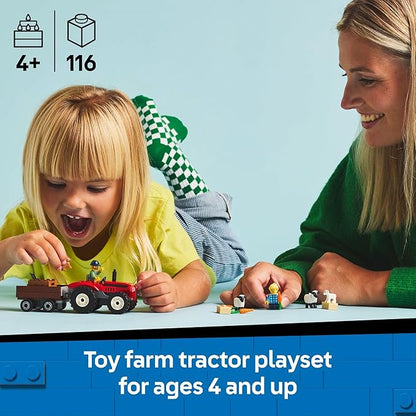 LEGO City Red Farm Tractor with Trailer & Sheep Toddler Learning Toy - Farm Toy with Tractor and Animal Figurines - Preschool Toy for Boys and Girls, Ages 4+ - Gift for Birthdays and Holidays - 60461