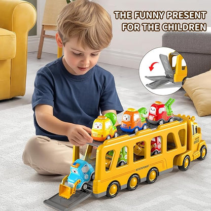 TEMI Construction Engineering Toys for 3 4 5 6 7 8 Years Old Kids - Truck Toys for Kids, Transport Vehicle Carrier Truck 3
