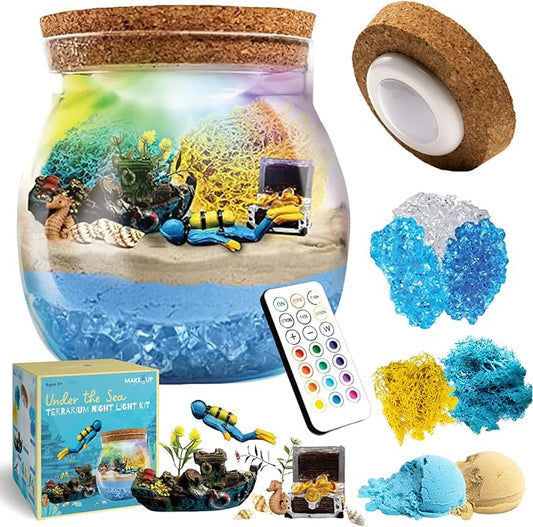 Under The Sea Light Up Terrarium Kit for Kids I Girls Toys Craft Kits for Kids I Night Light for Kids Crystal Growing Kit I Terrarium Jar for Kids I Birthday Gifts for Girls Age 5-12