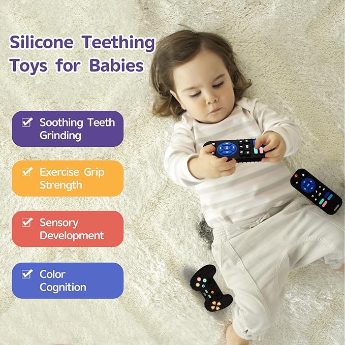 Hooku 2 Pack Silicone Teething Toys for Babies 0-6 Months, Teethers for Babies 6-12 Months