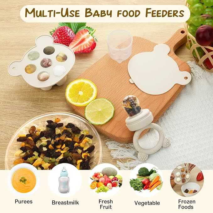 Baby Breastmilk Popsicle Molds & Baby Fruit Feeder (3 Pack), WAJIAYON Baby Food Freezer Tray Storage Containers