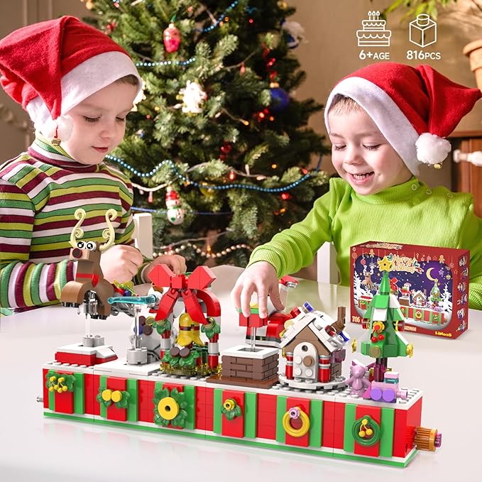 Christmas Building Blocks Set 6in1 Xmas Building Brick Toys 2024 Christmas Rotating Building Kits Santa/Reindeer/Christmas Tree Building Sets Gifts for Adults Teens Kids Girls Boys Ages 6+, 816PCS