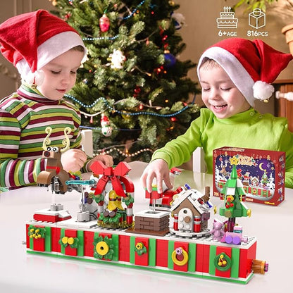 Christmas Building Blocks Set 6in1 Xmas Building Brick Toys 2024 Christmas Rotating Building Kits Santa/Reindeer/Christmas Tree Building Sets Gifts for Adults Teens Kids Girls Boys Ages 6+, 816PCS