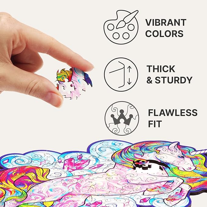 UNIDRAGON Wooden Jigsaw Puzzles - Inspiring Unicorn, 195 pcs, Medium 10.2"x12.6", Beautiful Gift Package, Unique Shape Best Gift for Adults and Kids
