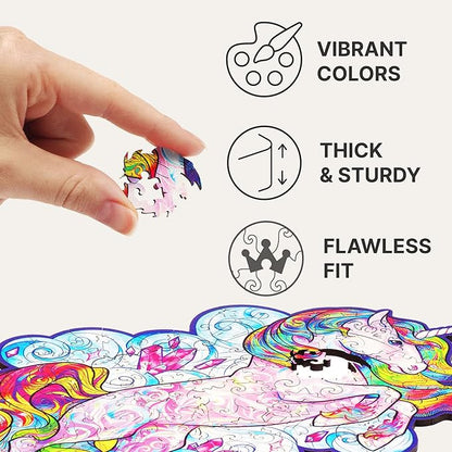 UNIDRAGON Wooden Jigsaw Puzzles - Inspiring Unicorn, 195 pcs, Medium 10.2"x12.6", Beautiful Gift Package, Unique Shape Best Gift for Adults and Kids