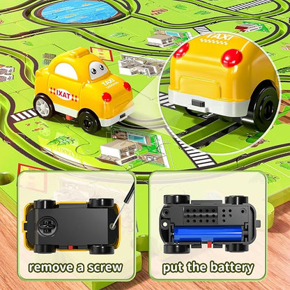 TEMI 64 PCS New Plastic Puzzles, car Tracks playset for Kids Ages 3-5 with 3 Cute Vehicle 4 5 6 Year