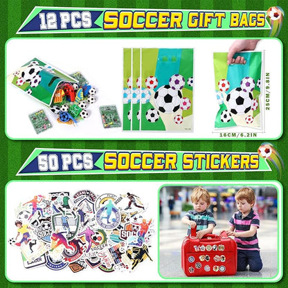Winrayk 146Pcs Soccer Party Favors Birthday Supplies for Kids, Straw Bouncy Ball Puzzle Toy Bracelet Gift Bag Whistle Sticker Keychain, Goody Stuffer Girls Boys Sports Soccer Themed Party Favors Decor