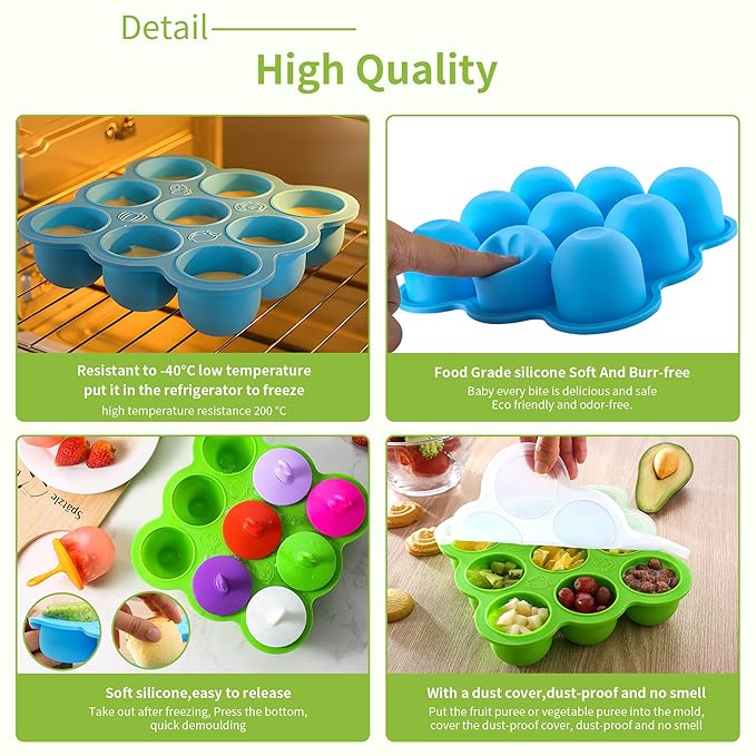 WAJIAYON Baby Food Storage Container, Silicone Baby Food Freezer Tray with Lid