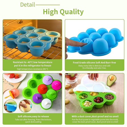 WAJIAYON Baby Food Storage Container, Silicone Baby Food Freezer Tray with Lid