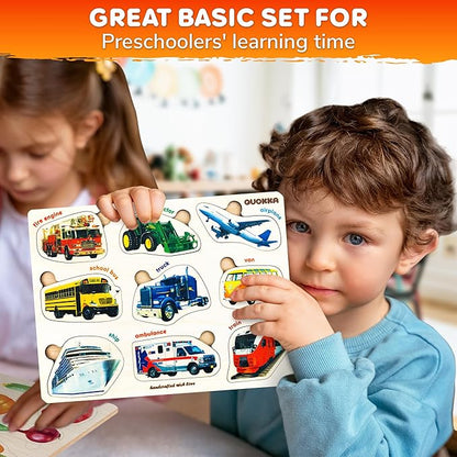 QUOKKA Wooden Puzzles for Toddlers 1-3 – 3xSET Toddler Puzzles Ages 2-4 – Montessori Cars Toy Puzzles for Toddlers 3-5 – Wood Toy Learning Realistic Fruits, Cars and Vegetables for Boy and Girl