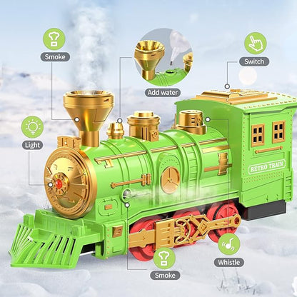 TEMI Large Train Set - Kids Electric Train Toy with 3 Way Smoke Locomotive, Light and Sounds 3 4 5 6 7 8+
