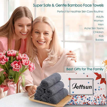 JEFFSUN Wash Cloths 6 Pack, 13x13 inch Extra Large Grey Face Towels for Sensitive Skin