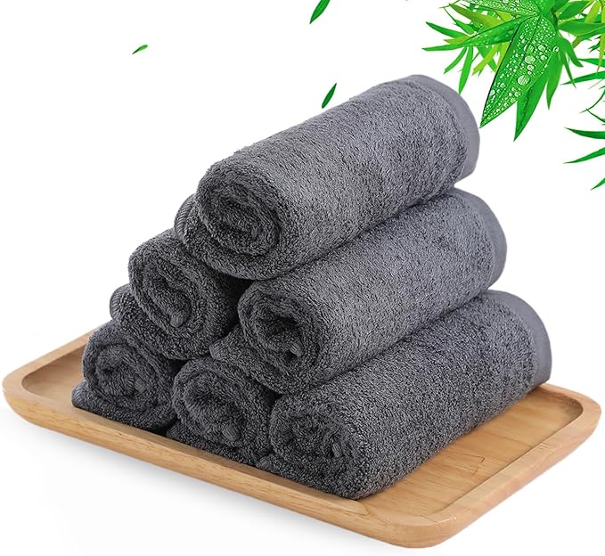 JEFFSUN Wash Cloths 6 Pack, 13x13 inch Extra Large Grey Face Towels for Sensitive Skin