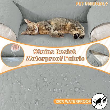 XINEAGE 100% Waterproof Recliner Chair Covers with Elastic Straps, Nonslip Reclining Couch Covers Washable Recliner Couch Cover with Pockets Furniture Protector for Pets Dogs (Light Gray, 23")