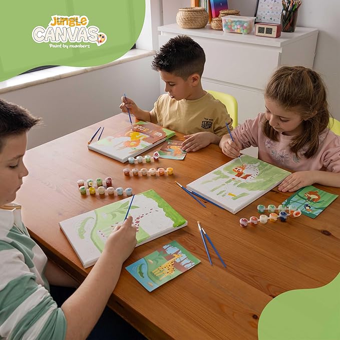 BONNYCO Paint by Numbers Kit for Kids Animals Pack 3 Canvas Paint by Number Canvas, Jungle Animals Gifts for Boys, Arts and Crafts, Kids Paint by Number Kits Pre Drawn Canvas for Painting for Kids
