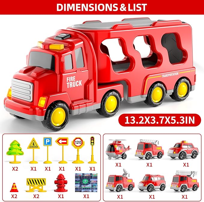 Bennol Toddler Toys for 1 2 3 4 5 6 Years Old Boys, 7 in 1 Fire Car Trucks Playset with Play Mat & Accesoories 1-3 3-5