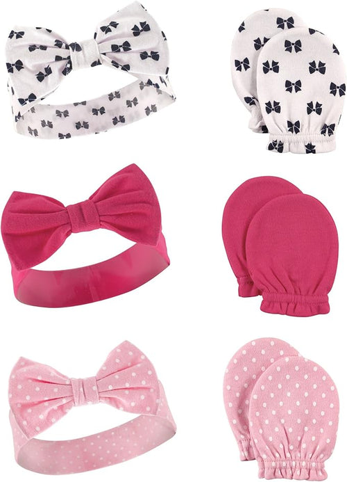Hudson Baby Baby Girls' Cotton Headband and Scratch Mitten Set