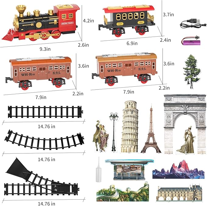 TEMI Train Set for Kids Toddlers 3-5, Train with Steam Engine 4-7 Years
