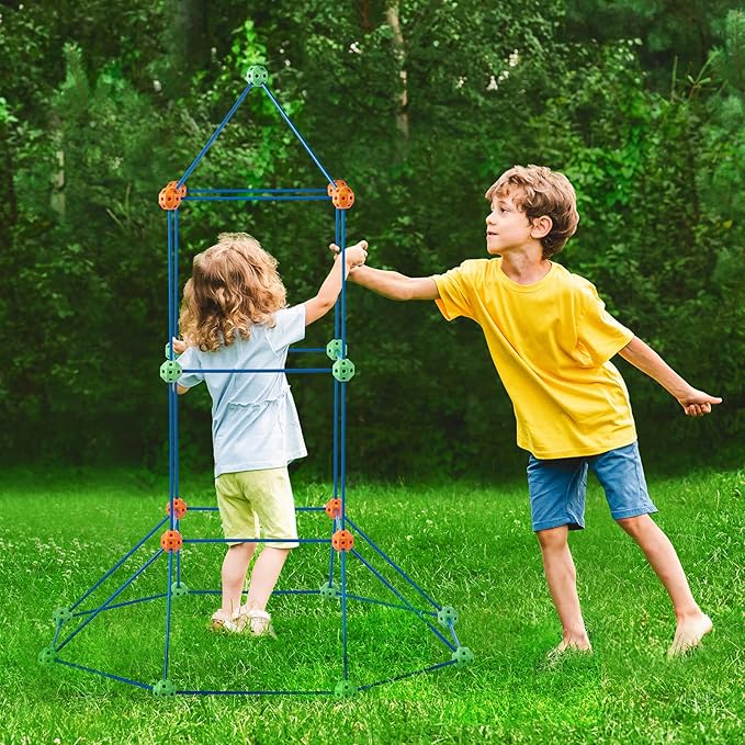 VEVOR Fort Building Kit for Kids, 120PCS STEM Building Toys, Educational Gift for 4 5 6 7 8+ Year Old Boys & Girls, Indoor Outdoor Play Tent Builder Set Construction Toys with 80 Rods and 40 Balls