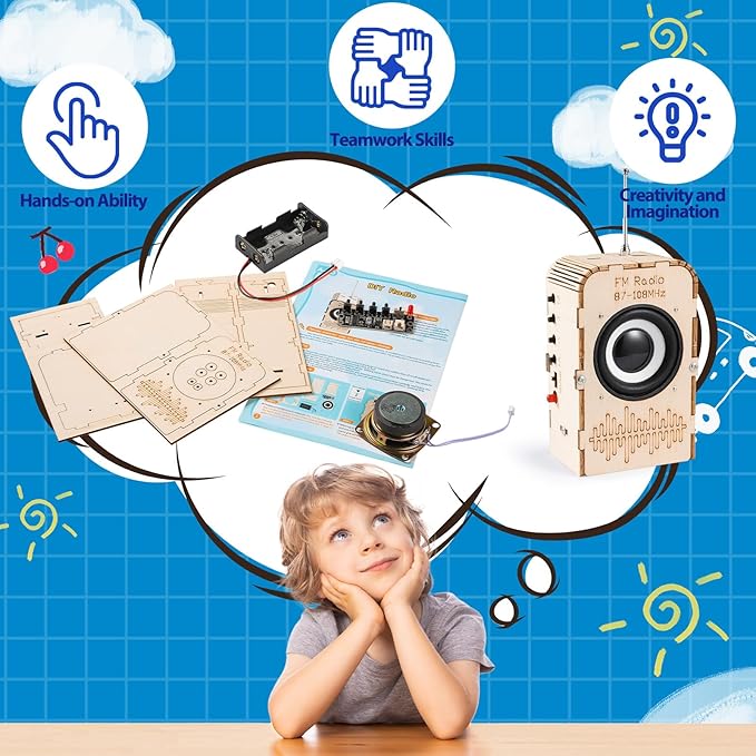 WIZGSZ Science Kits for Kids Age 8-12 13-14, Stem Kits for Kids Age 8-10, Stem Toys for Boys and Girls Build Your Own FM Radio Toys, Wood Electronic Set Snap Circuits for Teens Top Projects Gifts