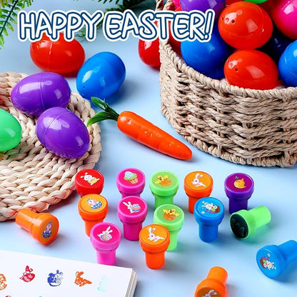48 Pcs Easter Gifts for Kids Easter Basket Stuffers Easter Eggs Filled Assorted Easter Stamps Plastic Easter Stamp Kit for Kids Self Inking Stamps Gift Basket Filler Easter Hunt Prizes