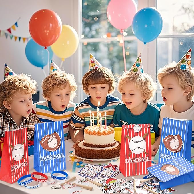 Winrayk 99Pcs Baseball Party Favors Birthday Supplies for Kids, Acrylic Keychain Paper Bag Silicone Bracelet Gift Card Sticker, Goodie Stuffer Teen Girls Boys Sports Baseball Themed Party Favors Decor
