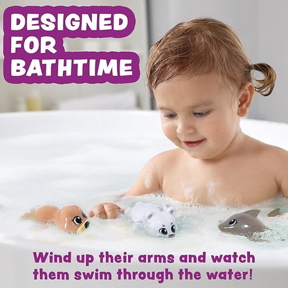 Tub Works® Wind Up Swimming Baby & Toddler Bath Toys, Arctic 3 Pack | Wind Arms & Watch Them Swim!