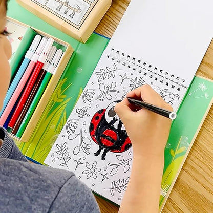 Tiger Tribe: Coloring Set - Backyard Bugs - All-in-1, Stickers & Markers, Cute Garden Critters, Magnetic Sealed Storage Box for Travel, Kids Ages 5+
