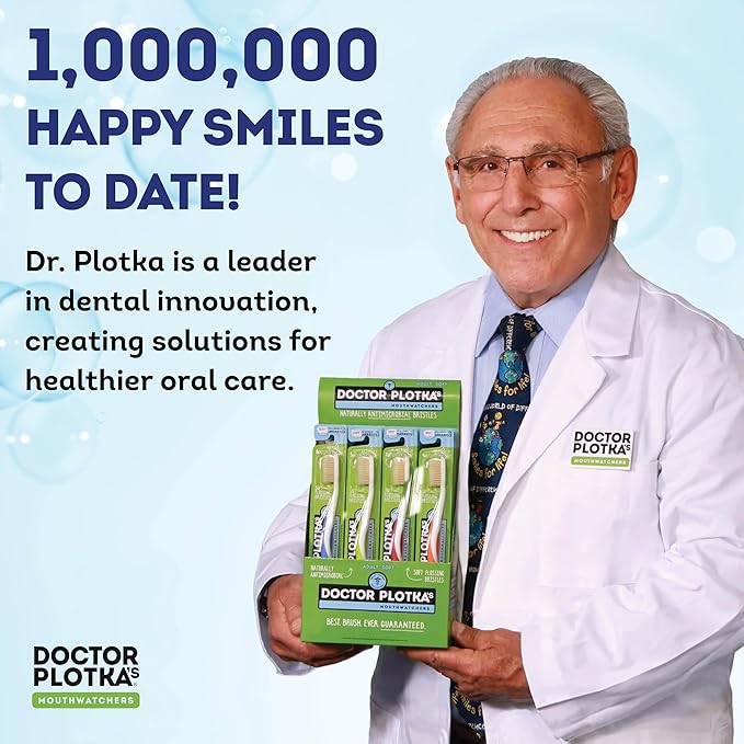 MOUTHWATCHERS Soft Flossing Toothbrush, 6-Pack, Manual Soft Toothbrush for Adults, Ultra Clean, Good for Sensitive Teeth and Gums, by Dr. Plotka's, Assorted Colors