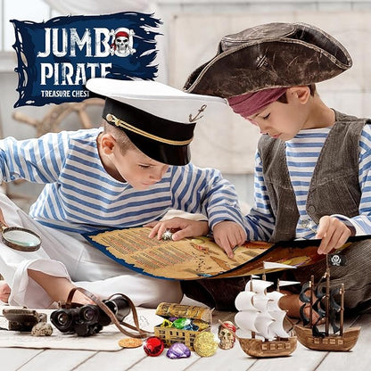 XXTOYS Jumbo Pirate Dig Kit - Dig up 12 Pirate Treasures, Gemstones, Gold Coins - Pirate Toys for Kids - Great Birthday Party Supplies, Gifts Idea for Boys & Girls - Includes Treasure Chest