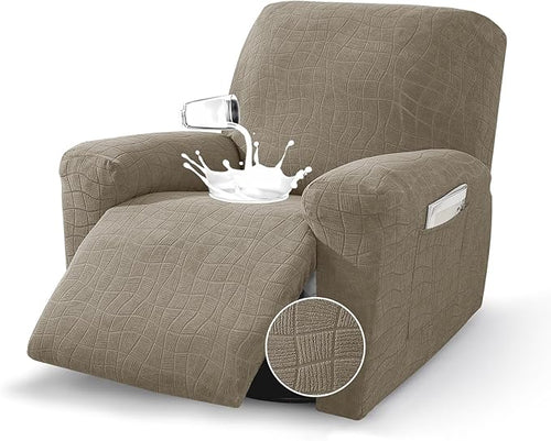 MAXIJIN Waterproof Recliner Covers for Large Recliner 3 Pieces Oversized Recliner Chair Covers, Washable Lazy Boy Reclining Slipcovers with Pockets for Pet, Kids (XL Recliner, Khaki New)