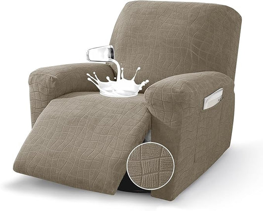 MAXIJIN Waterproof Recliner Covers for Large Recliner 3 Pieces Oversized Recliner Chair Covers, Washable Lazy Boy Reclining Slipcovers with Pockets for Pet, Kids (XL Recliner, Khaki New)