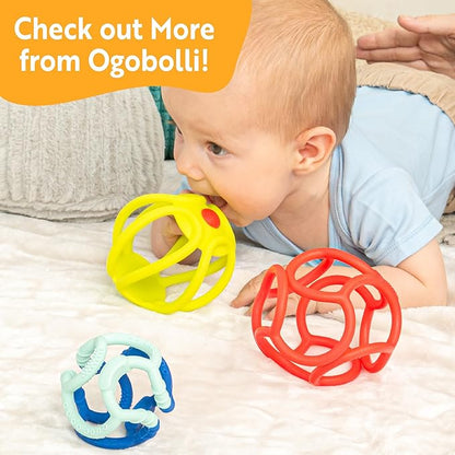 OgoBolli Teether Ring Tactile Sensory Ball and Baby Rattle Toy for Babies & Toddlers - Stretchy, Squishy 6+ Months