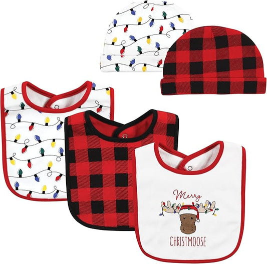 Hudson Baby Unisex BabyCotton Bib and Headband or Caps Set