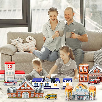 Cardboard Building Blocks, 31 Pack Cardboard Blocks for Kids Jumbo with 5 Building Designs, Thick Cardboard Pretend Brick Blocks for Building and Stacking Game