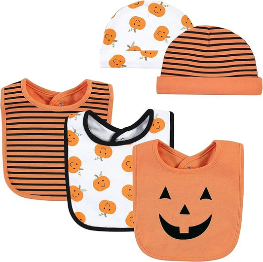 Hudson Baby Unisex BabyCotton Bib and Headband or Caps Set