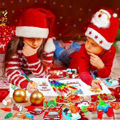 BenLouis Christmas Party Favors for Kids Christmas Classroom Gifts Prize Stockings Filler Coloring Books Bulk for Students Crafts Xmas Holiday School Goodie Bag Stuffer（12Set Christmas）