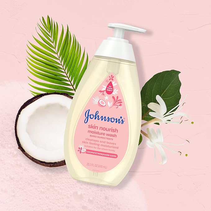Johnson's Skin Nourish Moisture Wash, Baby Wash with Coconut & Honeysuckle Scents Cleanses & Leaves Skin Moisturized 20.3 fl.