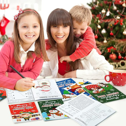 Christmas Activity Books for Kids - 24Pcs Merry Christmas Mini Games Coloring Book Set Bulk Mazes Word Search Word Scramble Games for Xmas Stockings Goodie Bags Stuffer Filler Holiday Party Supplies