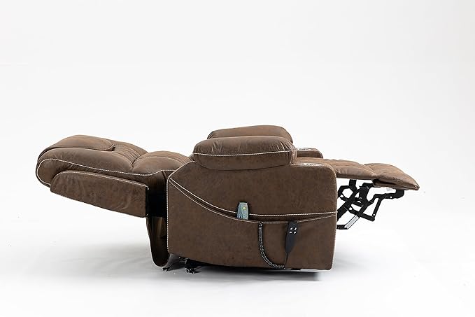 FANYE Electric Power Lift Chair for Elderly W/Massage and Heat, Infinite Positions 2 Remote Controllers Oversized Faux Leather Upholstered Recliner & Armchair W/Side Pockets & Cup Holders, Brown