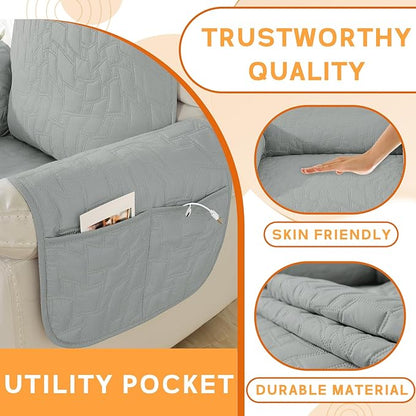 XINEAGE 100% Waterproof Recliner Chair Covers with Elastic Straps, Nonslip Reclining Couch Covers Washable Recliner Couch Cover with Pockets Furniture Protector for Pets Dogs (Light Gray, 23")