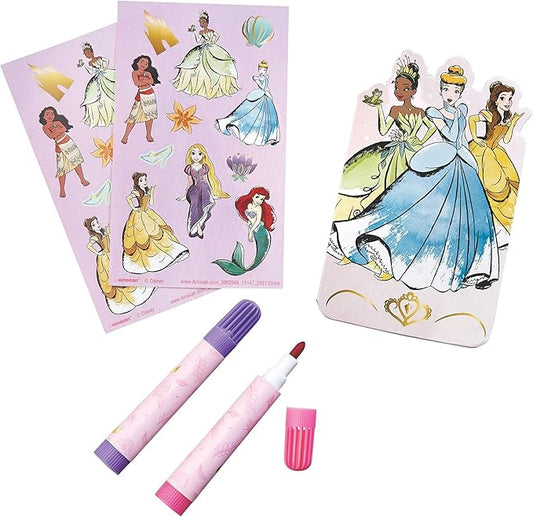 Stationery Set (5" x 3") - Pack of 5 - Colorful Gluebound Notebook, 2 Sticker Sheets & 2 Markers for Kids, Creative & Fun Learning, Disney Princess