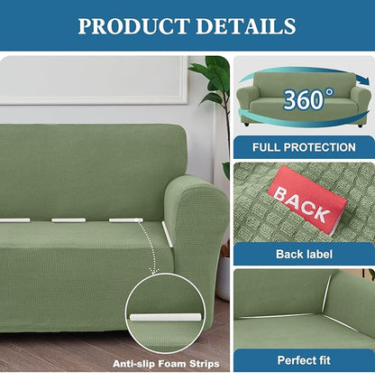 100% Waterproof Jacquard Fabric Couch Cover, Dual Layer with TPU Film, Leakproof High Elasticity Non-Slip Washable Furniture Protector for Pets, Dogs, Cats and Kids (Chair,Grass Green)