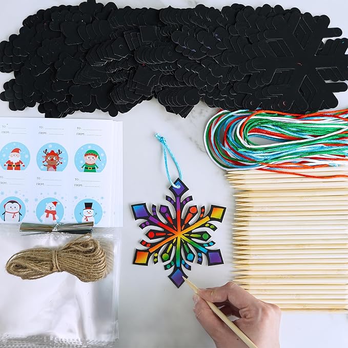 Winlyn 56 Sets 8 Styles Magic Color Scratch Snowflake Ornaments Christmas Scratch Art Decorations Christmas Craft Kits Winter Crafts for Kids Party Favors Holiday Seasonal Home Classroom Activities