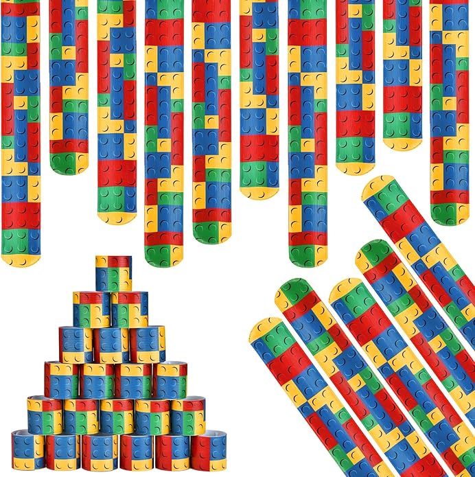 Color Brick Party Favors Kids Slap Bracelet Building Block Snap Bracelets Party Supplies for Boys Girls Party Birthday Stuffing