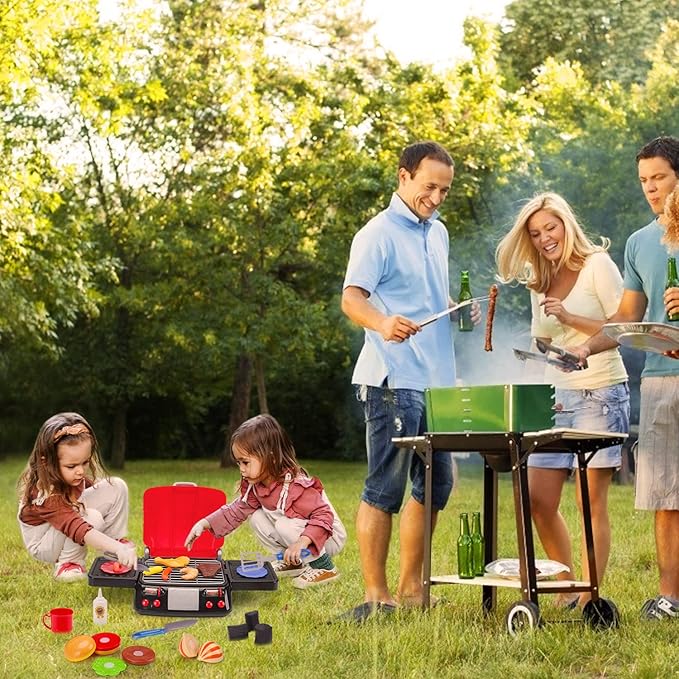 Kids Play Food Grill with Pretend Smoke Sound Light Kitchen 2 3 4 5 6 Year 4-8 Birthday