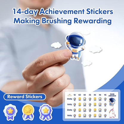Kids Electric Toothbrush Rechargeable Age 3-5-6-12-18 Year Old, Childrens Electric Toothbrush with Timer 3 Modes 4 Vibrating Heads Habit Stickers 31000VPM Boys Electric Toothbrush (Astronaut Blue)