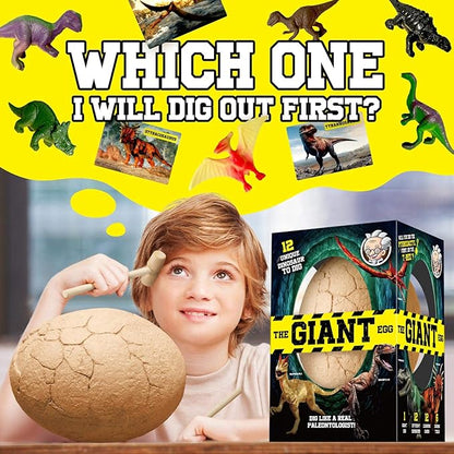 XXTOYS Dinosaur Egg Dig Kit, Unearth a Jumbo Dino Egg with 12 Unique Large Surprise Dinosaur Toys, Ideal Educational STEM Toys and Gifts for Kids Aged 5-7, Suitable for Party and Easter
