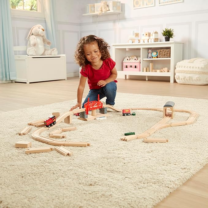 Melissa & Doug Swivel Bridge Wooden Train Set (47 pcs) 3+