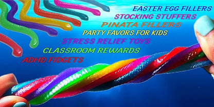 UpBrands 96 Stretchy Snakes Toys 6 Inches Bulk Set, 8 Glitter Colors, Kit for Birthday Party Favors for Kids, Goodie Bags, Easter Egg Basket Stuffers, Pinata Filler, Small Classroom Prizes